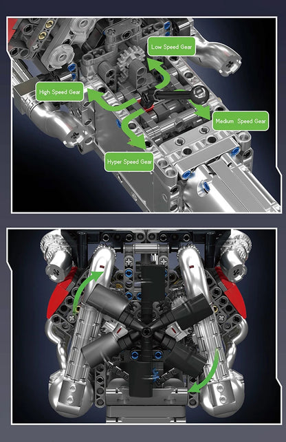 Mould King M8 Twin Turbo V8 Engine & Gearbox 10203 | 1169PCS