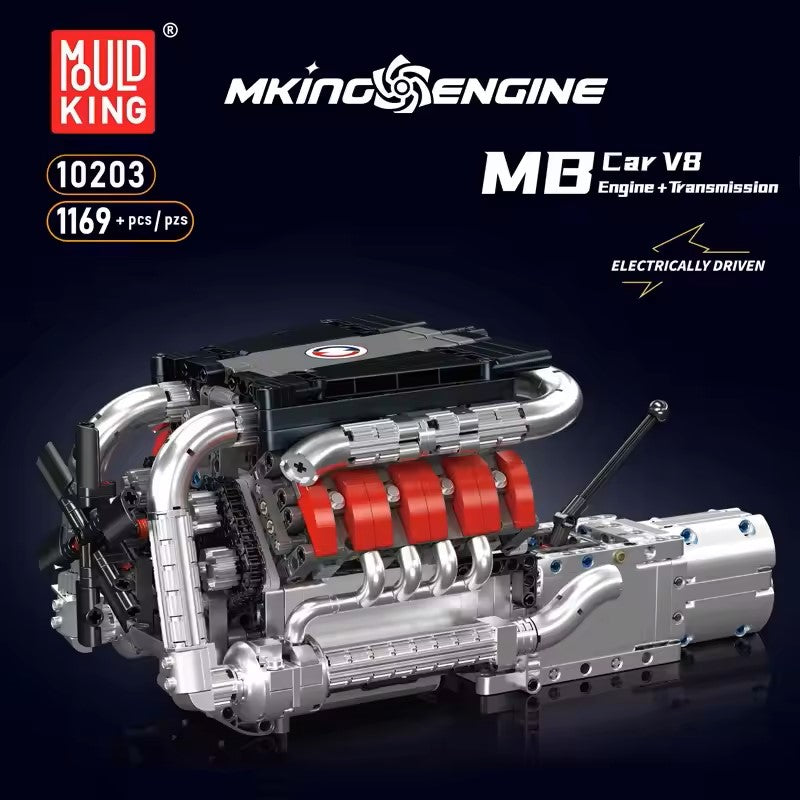 Mould King M8 Twin Turbo V8 Engine & Gearbox 10203 | 1169PCS